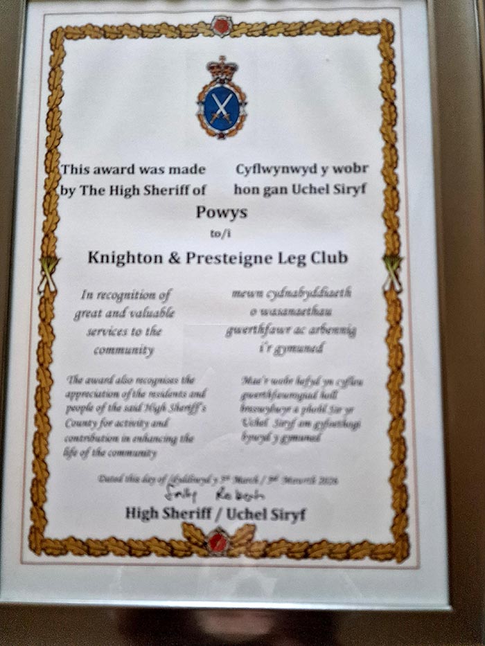 High Sheriff of Powys Honours Knighton and Presteigne Leg Club
